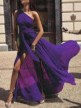Load image into Gallery viewer, SEXY CHIFFON ONE SHOULDER SOLID COLOR MAXI DRESS
