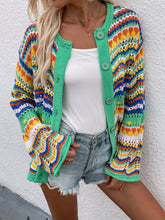 Load image into Gallery viewer, Striped sweater women loose plus size rainbow knit sweater button cardigan
