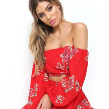 Load image into Gallery viewer, Chiffon Off The Shoulder Skirt and Sleeve Top 2 Piece Set
