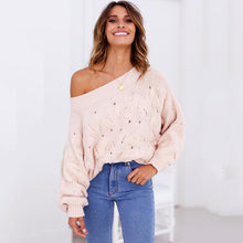 Load image into Gallery viewer, Solid Color Off The Shoulder Loose Casual Knit Sweater
