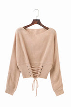 Load image into Gallery viewer, Solid Color Lace Up Pullover Sweater
