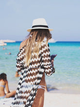 Load image into Gallery viewer, The Wave Striped Lace Beach Skirt Beach Vacation Dress Bikini Blouse Beach Sun Shirt
