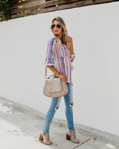 Fashion Colorful Striped Plus Size Long Sleeve Shirt