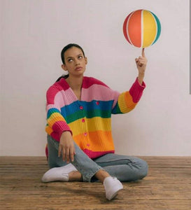 Colorful Rainbow Striped Long Sleeve Button Cardigan Sweater