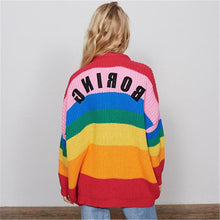 Load image into Gallery viewer, Colorful Rainbow Striped Long Sleeve Button Cardigan Sweater
