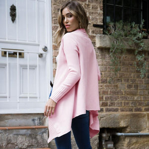 Casual Pink Solid Color Knit Cardigan Sweater