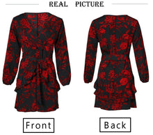 Load image into Gallery viewer, Sexy V-Neck Print Straps Lantern Sleeve Dress

