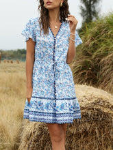 Load image into Gallery viewer, Spring and Summer New Beach Skirt V-Neck Short Sleeve Bohemian Dress
