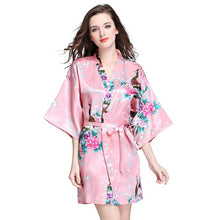 Load image into Gallery viewer, Silk nightgown women's summer mid sleeve peacock pajamas bathrobe large size home clothes 1
