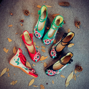 Ethnic style vintage disc buckle embroidered cloth shoes spring and autumn flax round toe women's single shoes