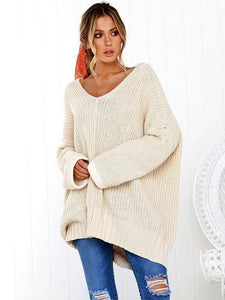 Solid Color V-neck Loose Sweater Tops