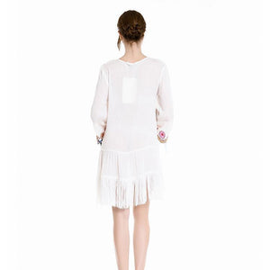 Embroidered Flared Sleeves Tassel Mini Dress