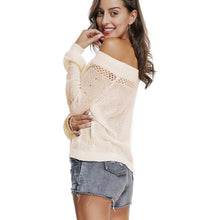 Load image into Gallery viewer, White Off Shoulder Puff Sleeve Autumn Knit Jumper Sweater
