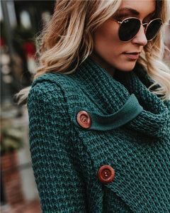 Turtleneck Cardigan Solid Color Button Irregular Sweater