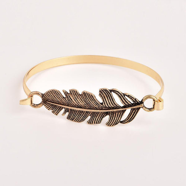 Boho Retro Golden Arrow Leaf Feather Drill Chain Bracelet Set