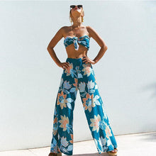 Load image into Gallery viewer, Bohemian Print Tube Top Straps Wide Leg Jumpsuit Suit
