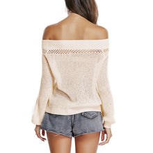 Load image into Gallery viewer, White Off Shoulder Puff Sleeve Autumn Knit Jumper Sweater
