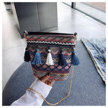 Load image into Gallery viewer, Bohemian National Style Weaving Tassel Bucket Bag Shoulder Bag Crossbody Bag
