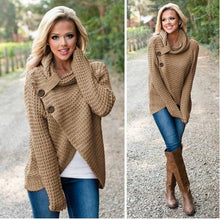 Load image into Gallery viewer, Turtleneck Cardigan Solid Color Button Irregular Sweater
