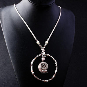 Bohemian Wind Velvet Rope Infinite Ring Large Conch Sweater Chain Shell Leather Ring Necklace