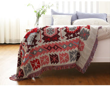Load image into Gallery viewer, Reversible Woven Pattern Tassels Multi Purpose Sofa Cover Throw Blankets
