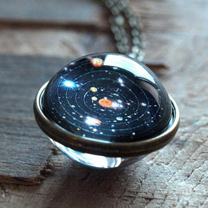 Universe Solar System Pendent Double-Sided Glass Ball Necklace