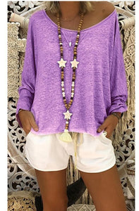 Solid Color Round Neck Long Sleeve T Shirt Blouse