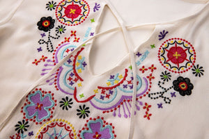 Embroidered Flared Sleeves Tassel Mini Dress