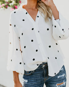 Polka Dot Puff Sleeve Tops Shirt Blouse