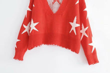 Load image into Gallery viewer, Autumn Long Sleeve Deep V Neck Star Tassels Sweater

