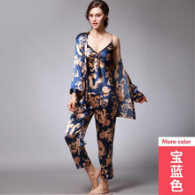 Load image into Gallery viewer, Silk Pajamas Ladies Spring and Summer Dragon Printed Silk Home Dress Three Pack
