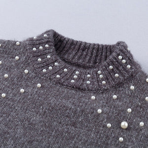 Bead Lantern Sleeve Knitted Sweater Pullover