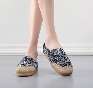 Blue-and-white Slippers Couple Wrapped Hemp Ethnic Embroidered Slippers Home Slippers