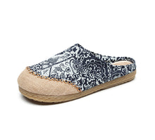 Load image into Gallery viewer, Blue-and-white Slippers Couple Wrapped Hemp Ethnic Embroidered Slippers Home Slippers

