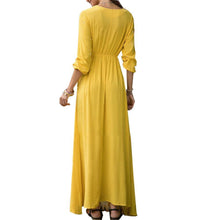 Load image into Gallery viewer, Yellow V Neck Long Sleeve Maxi Dress
