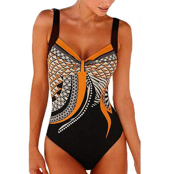 Swimwear sling retro printed ladies jumpsuit sexy backless swimsuit.