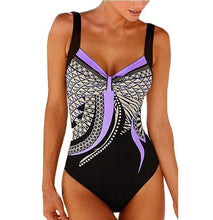 Load image into Gallery viewer, Swimwear sling retro printed ladies jumpsuit sexy backless swimsuit.
