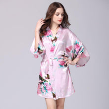 Load image into Gallery viewer, Silk nightgown women's summer mid sleeve peacock pajamas bathrobe large size home clothes 1

