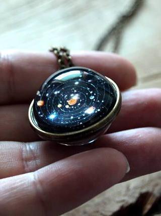 Universe Solar System Pendent Double-Sided Glass Ball Necklace