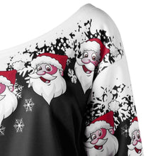 Load image into Gallery viewer, Santa Claus Print Oblique Shoulder Long Sleeve Tops
