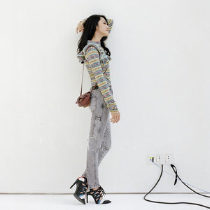 Autumn And Winter Geometric Stripes Wooden Ear Bottoming Slim Sweater