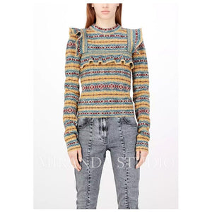 Autumn And Winter Geometric Stripes Wooden Ear Bottoming Slim Sweater