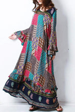 Load image into Gallery viewer, Bohemian Lotus Leaf Long Sleeve Print Loose Long Dress
