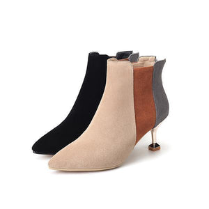 Pointed Scrub Short Boots Colorblocked Stiletto Martin Boots