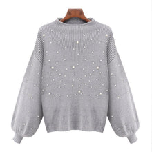 Load image into Gallery viewer, Casual Autumn Turtleneck Beading Knitted Pearl Pullover
