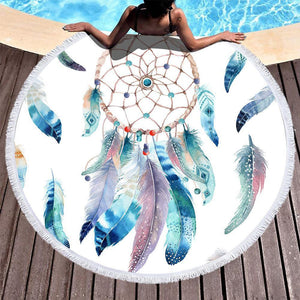 Dream Catcher Feather Round Yoga Mat Print Tassel Beach Towel