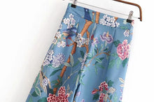 Load image into Gallery viewer, Autumn Bird Flower Print High Waist Side Zipper Loose Wide Leg Pants
