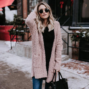 Solid Color Long Sleeve Open Front Chunky Cardigan Sweater