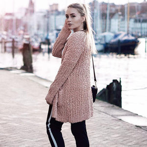 Solid Color Long Sleeve Open Front Chunky Cardigan Sweater