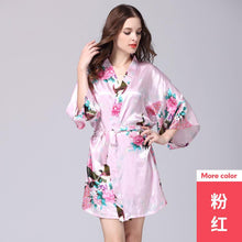 Load image into Gallery viewer, Silk nightgown women's summer mid sleeve peacock pajamas bathrobe large size home clothes 2
